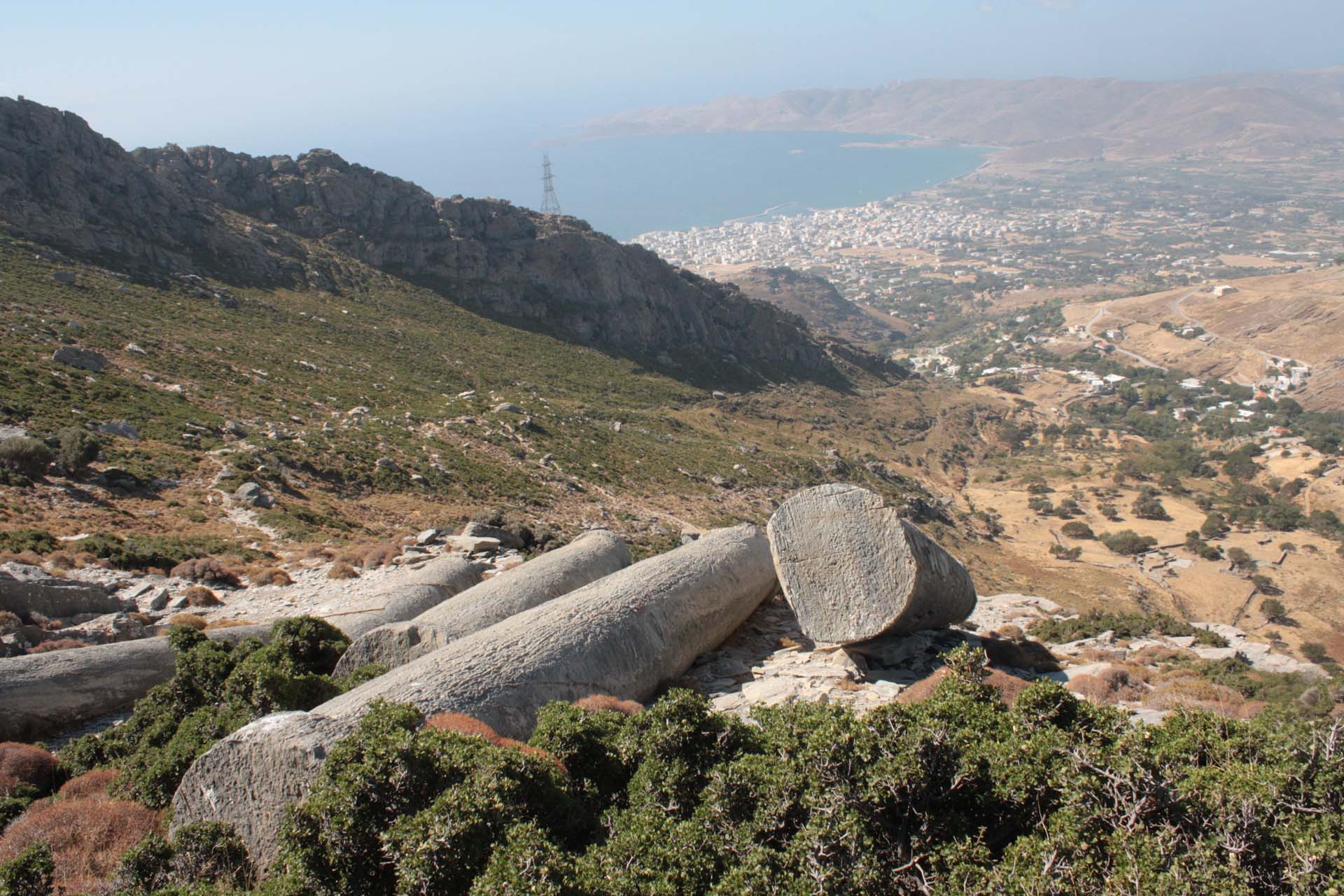 View on the Karystos bay in the Euboea island from the quarry columns on the slope