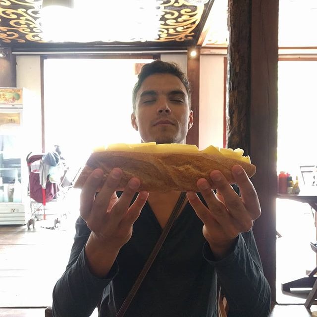 Florian with his cheese baguette