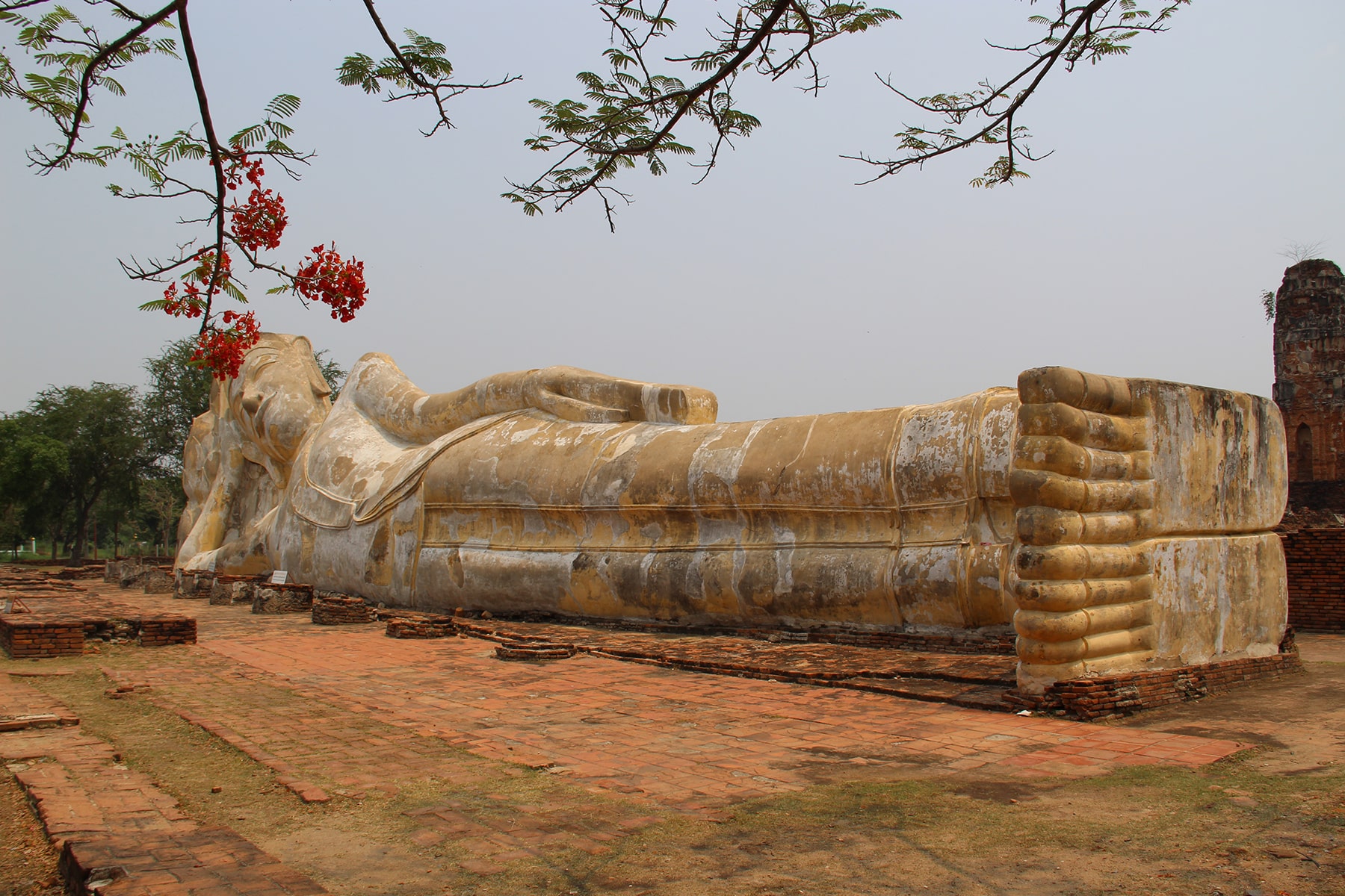 Bouddha couché du temple Wat Lokayasutharam d'Ayutthaya