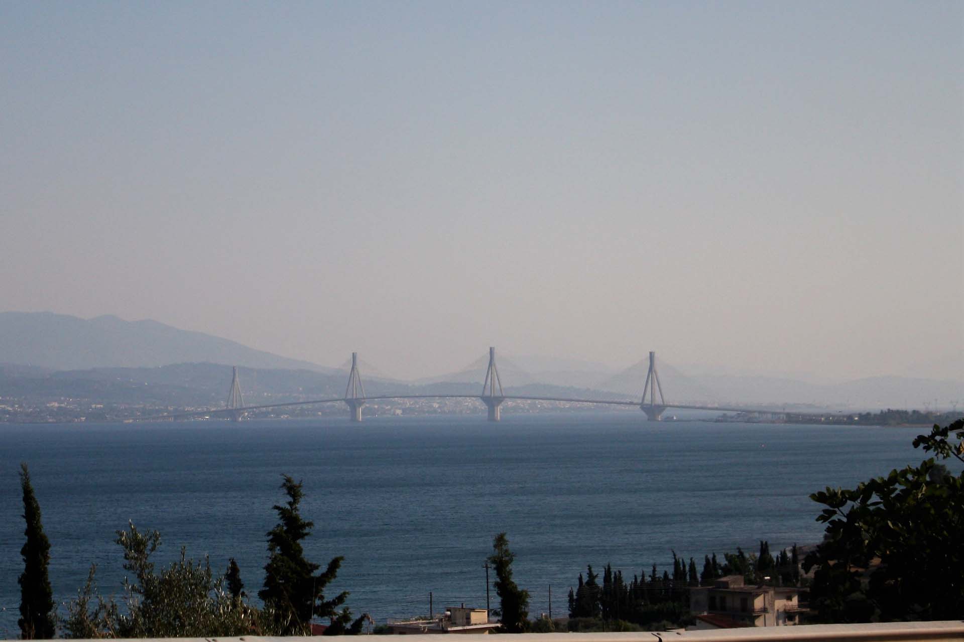 Rio Antirrio bridge between mainland greece and peloponnese