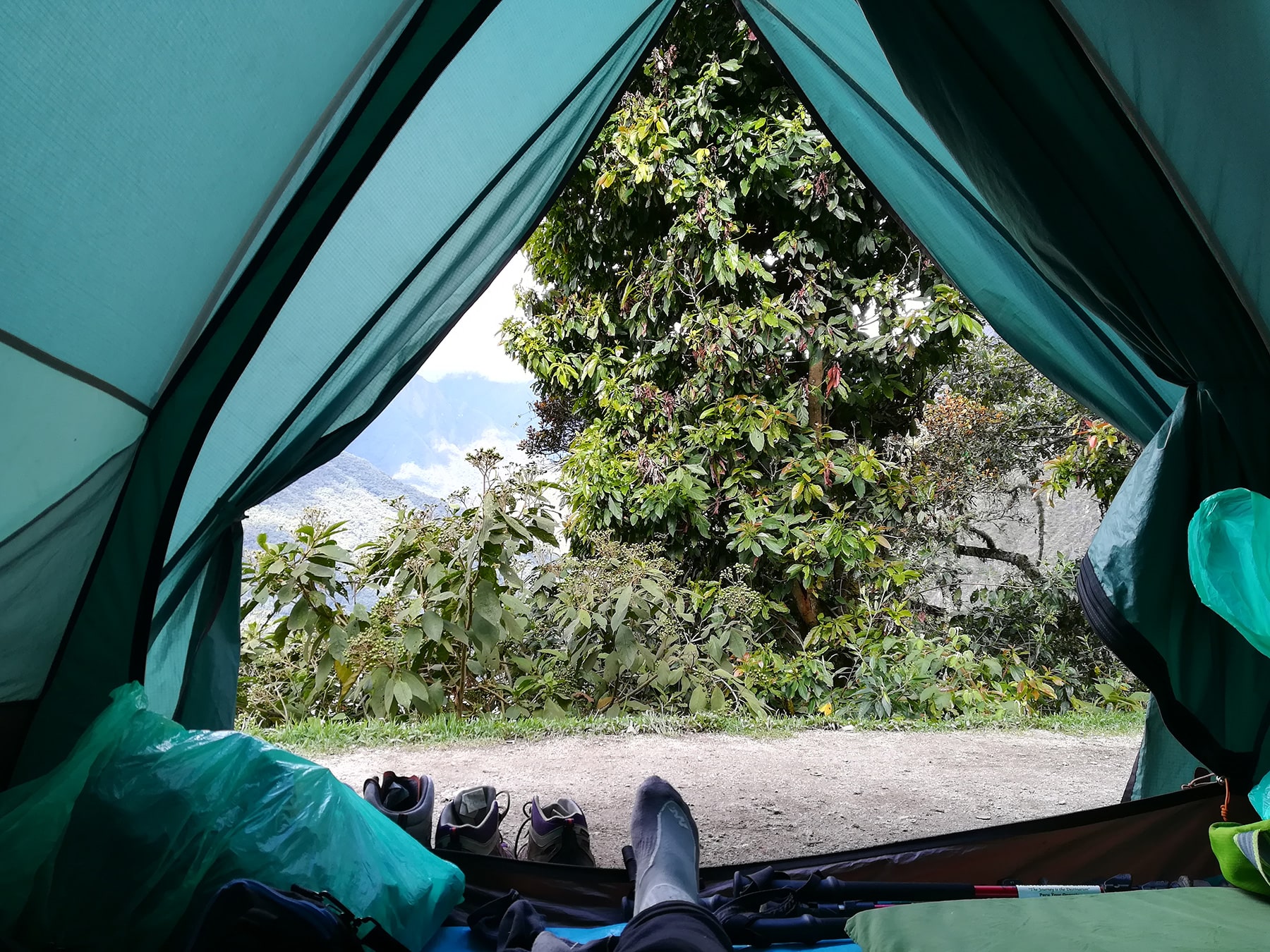 Tent with a view on mountains on 2nd day inca trail