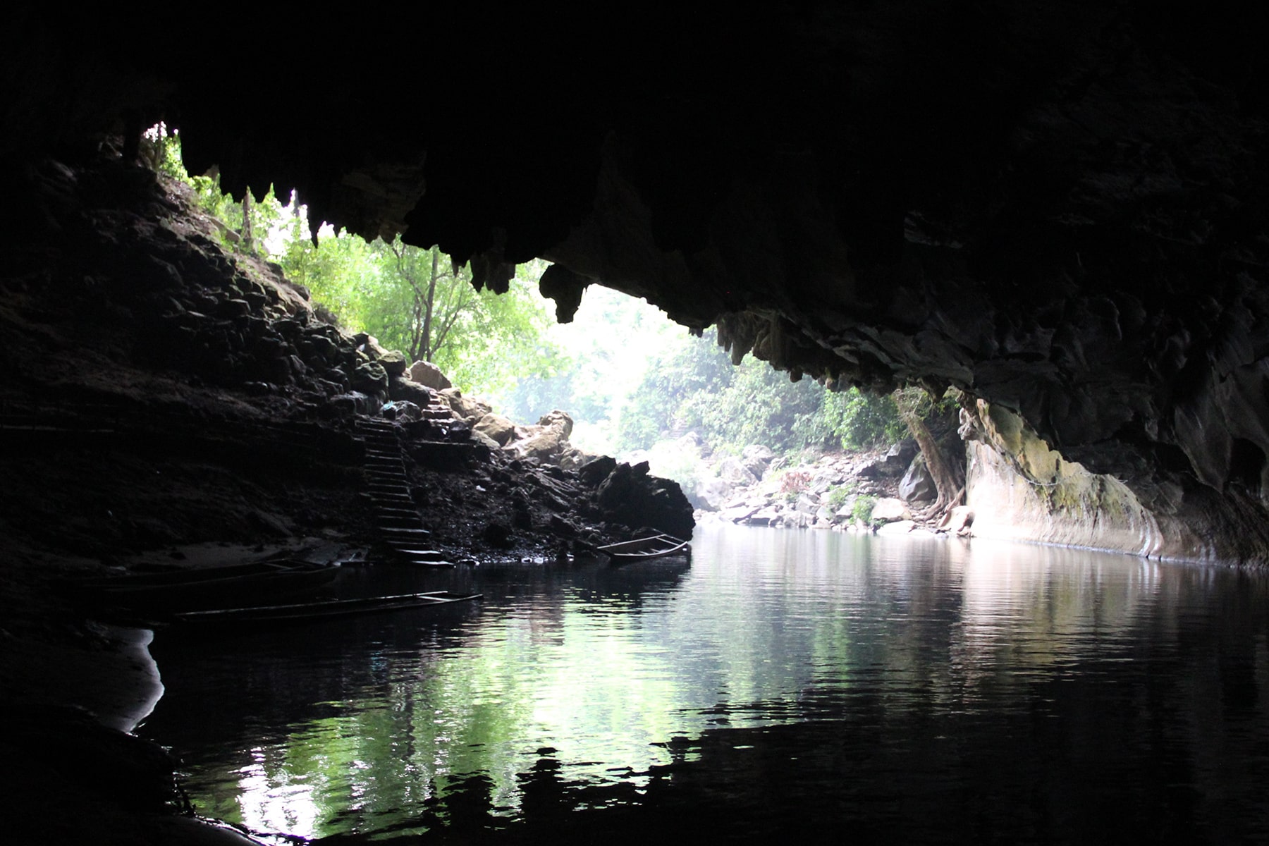 Entrance to the Tham Kong Lor cave seen from inside, Laos
