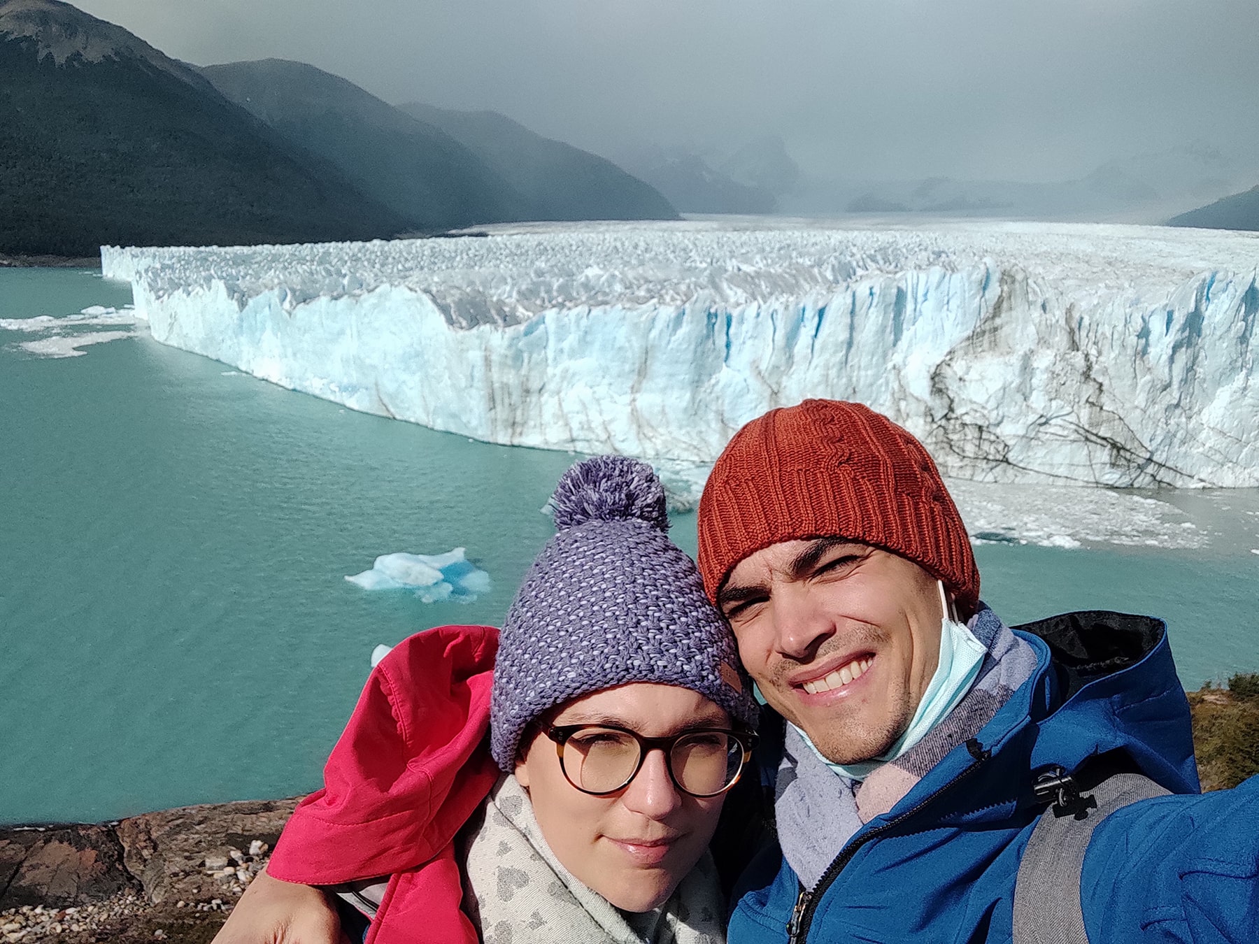 Us on the boardwalk of Perito Moreno glacier