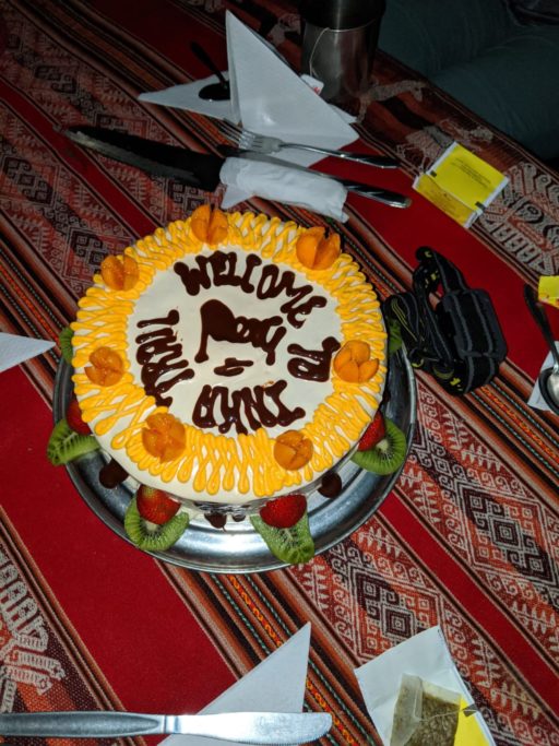 Gateau lors de la dernière nuit dans le Inca trail