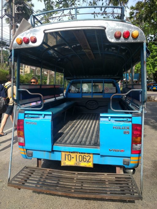 Behind of a blue bus in Phuket