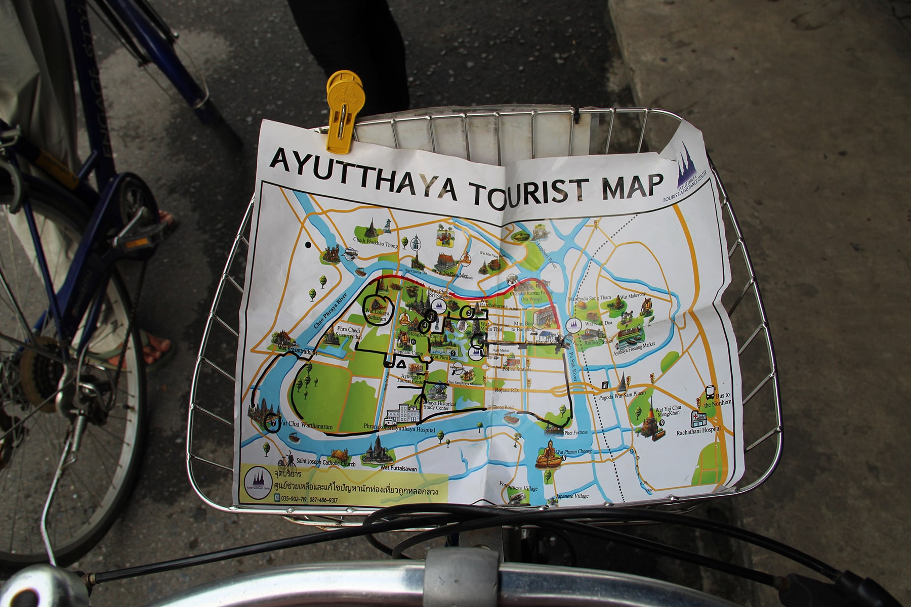 Cartina del sito di Ayutthaya sulle nostre bici