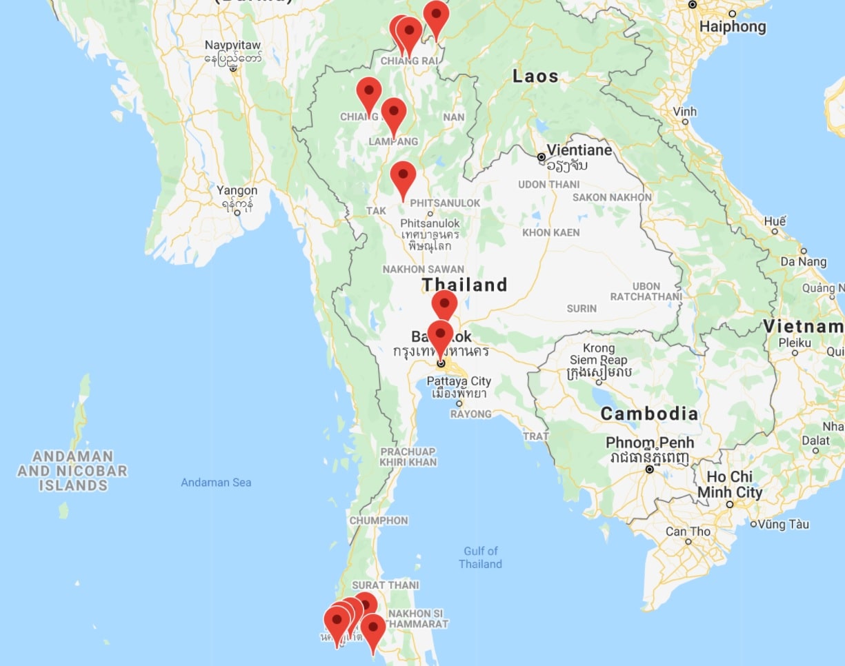 Carte Thaïlande itinéraire d'un mois